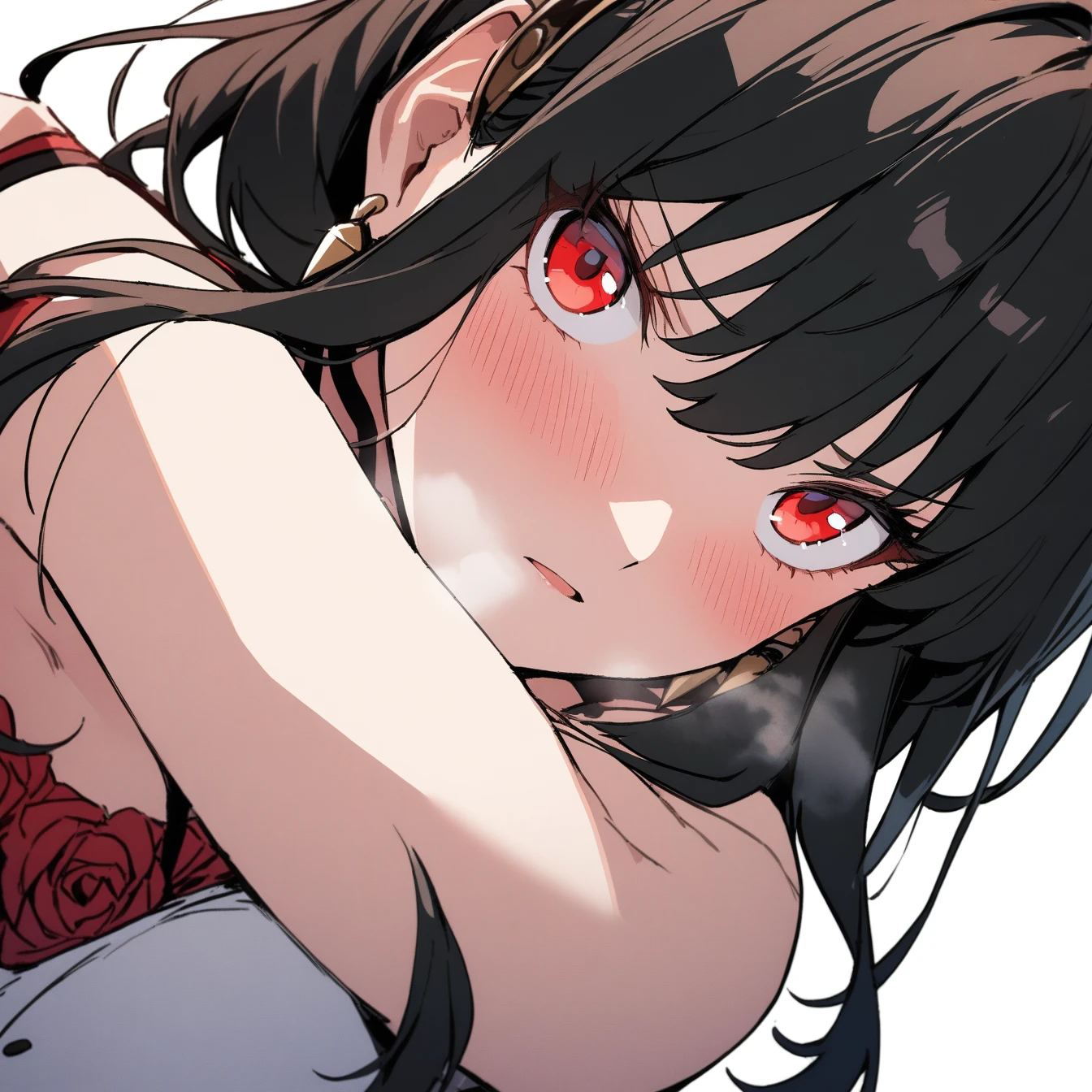 masterpiece, (pink kimono), seductive face, good lighting, low-cut, small details, masterpiece, glowing eyes, 1girl, black hair, on face, Nezuko Kamado, wisteria background, masterpiece, best quality, POV, different poses