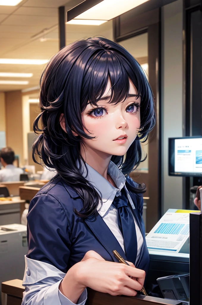 ultra realistic, 4k, hd, ewing hd, ultra detiled, 1 woman, ganyu from GI, office uniform 