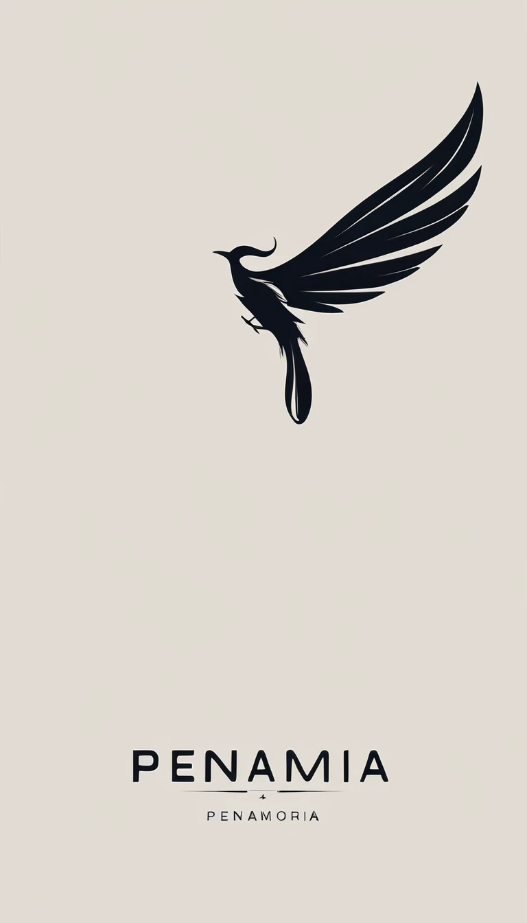 A minimal, modern, simple, cinematic logo design for the brand “Penamemoria". The logotype must be a simple, magical feather and a boy playing acoustic guitar. The logo must convey a sense of music, stories, memories and dreams. Minimalistic logo design of a boy dissolving into a feather of dreams and memories