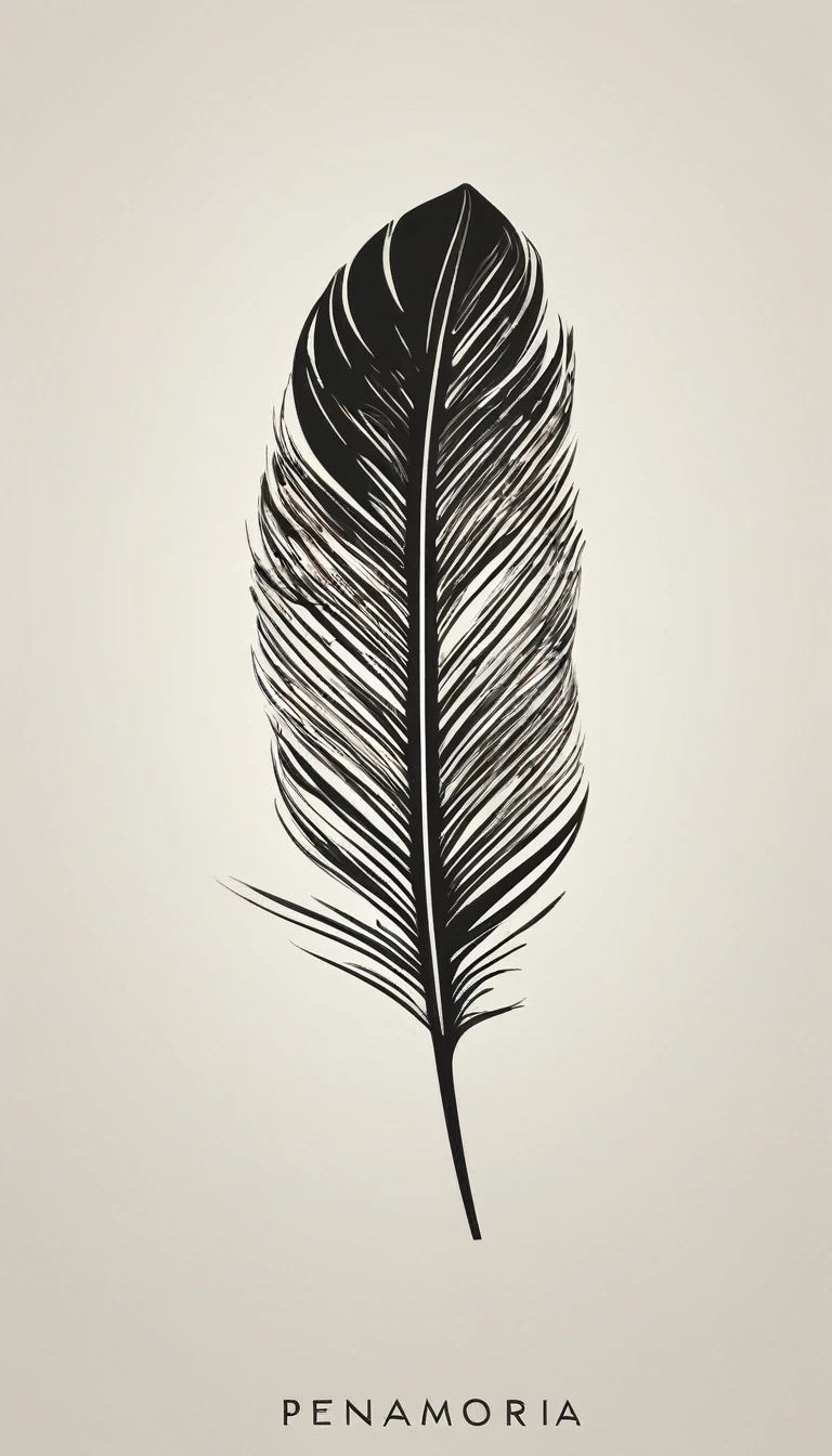 A minimal, modern, simple, cinematic logo design for the brand “Penamemoria". Create a modern, minimalistic, high-quality, logo of a bird feather