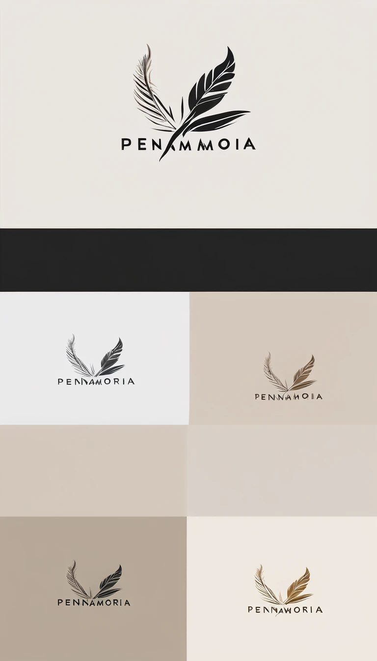 A minimal, modern, simple, cinematic logo design for the brand “Penamemoria". Create a modern, minimalistic, high-quality, logo of a bird feather