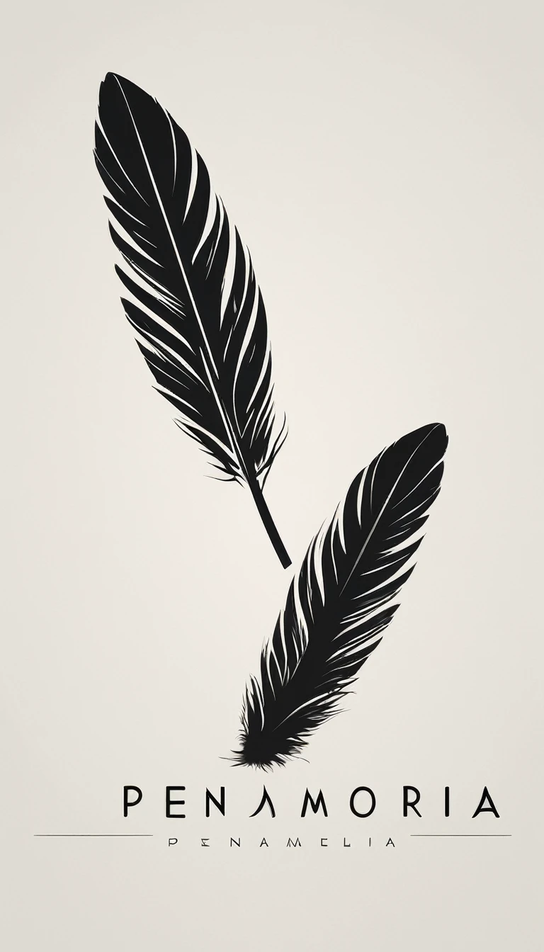 A minimal, modern, simple, cinematic logo design for the brand “Penamemoria". Create a modern, minimalistic, high-quality, logo of a bird feather