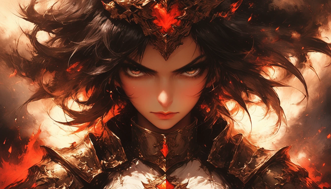 (um close-up,high qualiy,32k),[elsword],[knightgirl],[armors],[detail:1.2],(gold),(steel),(Spitz),(Ablaze),(ornated),(intricate),[helmet],(luvas de cgold),[focused],[determined],[heroic],[stern expression],(Mediovale),(fancy),(command pose),[elaborate background],(dramatic lighting),(stormy atmosphere),(storm clouds),(majestic),(mighty),(concentrated),(Stately),(looking off into distance)