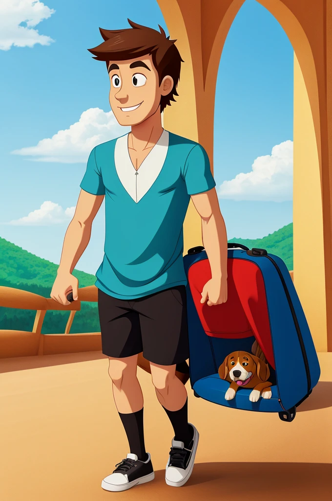 Cartoon male traveller with dog image