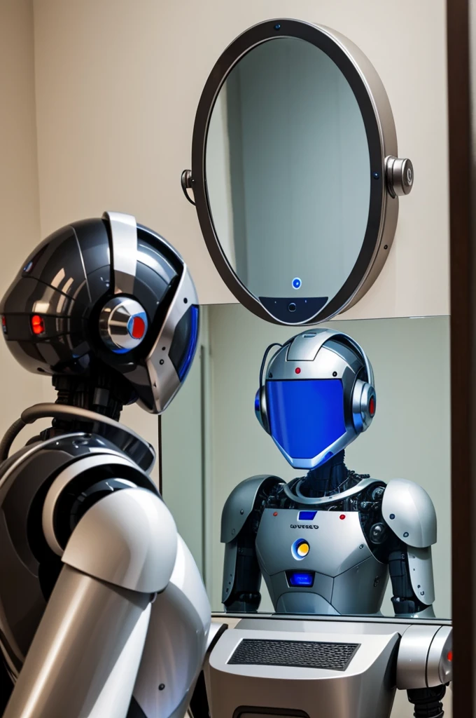 Robot looks in a mirror 