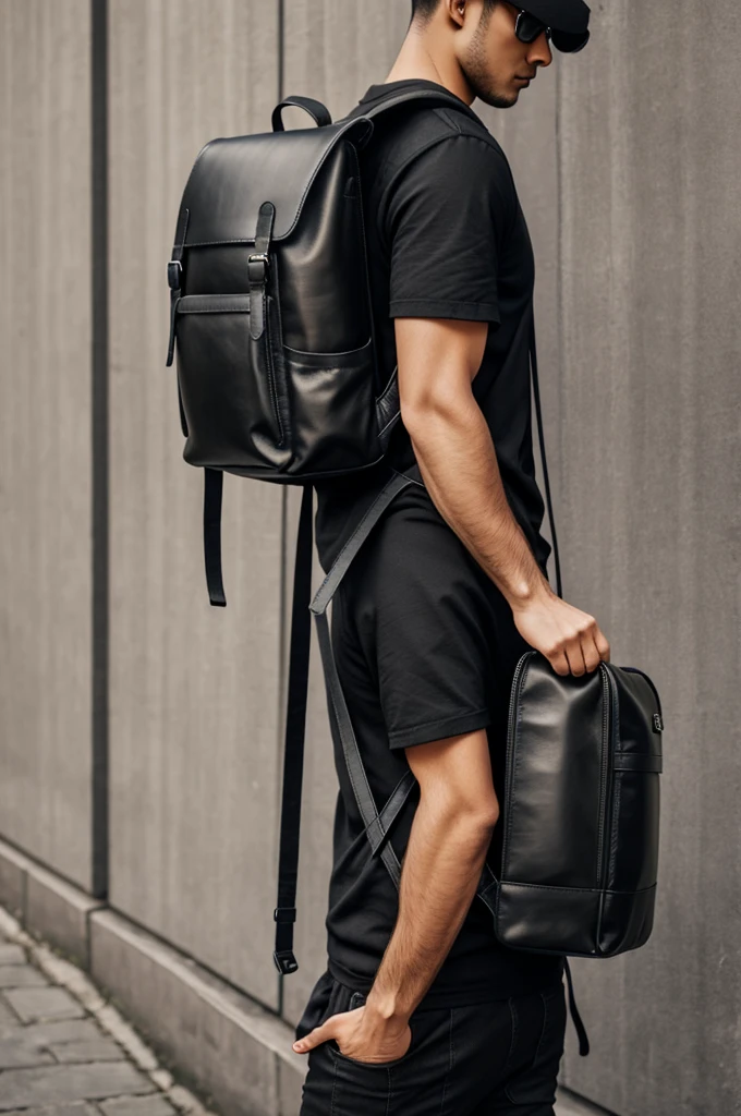 Leather backpack, black color, useful for carrying a laptop and university supplies (just the backpack)