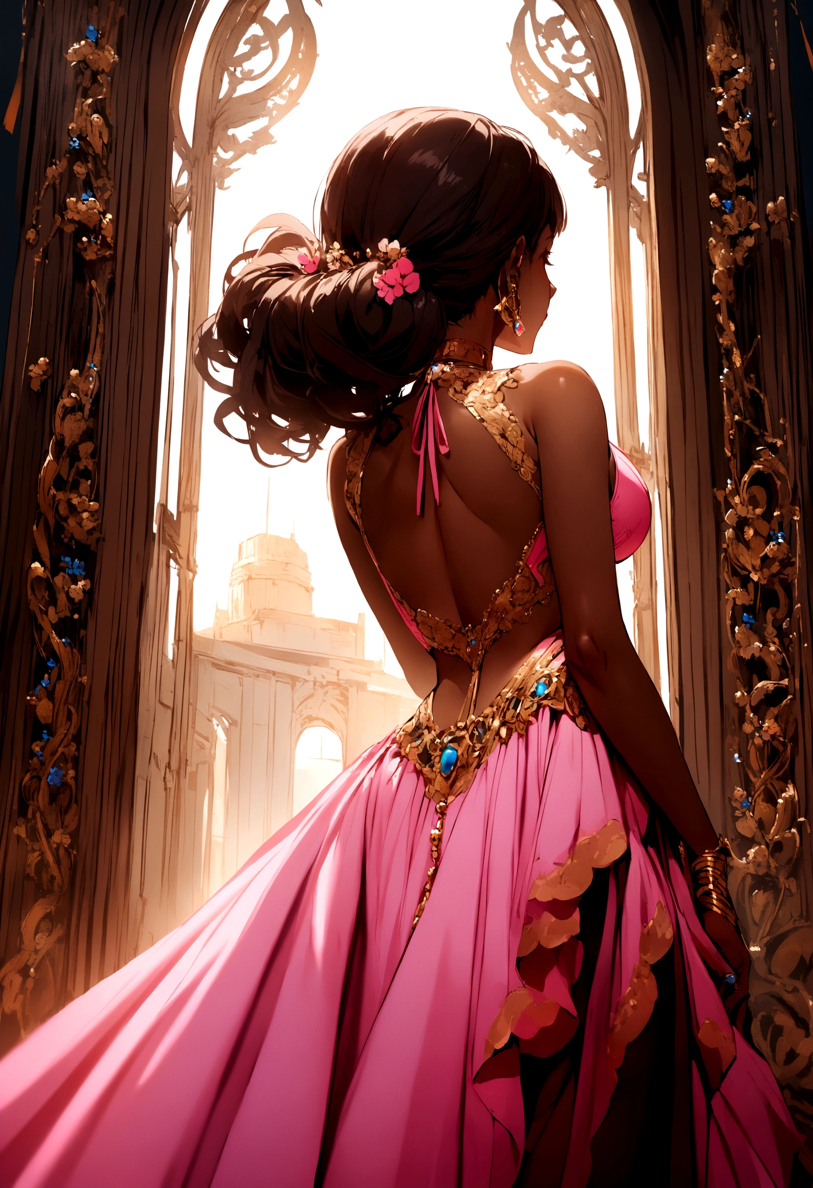 black woman in pink bikini view from behind