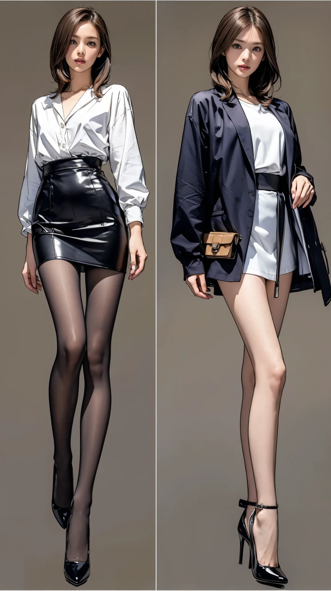 ((masterpiece)),(((Highest quality))),((Character design sheet)),Thin thighs,Long legs,wearing black fishnet tights:1.5，The best smile:1.5，Full Body Shot:1.5，masterpiece, Highest quality, One Girl, Elaina_(May_no_gossip), Silver Hair, Purple eyes, Long Hair,