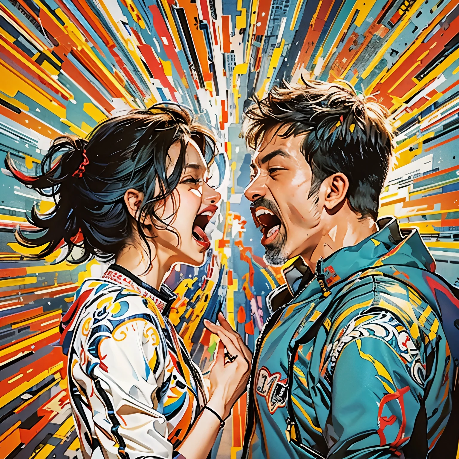 Men and women arguing violently creative sense Make the background flashy