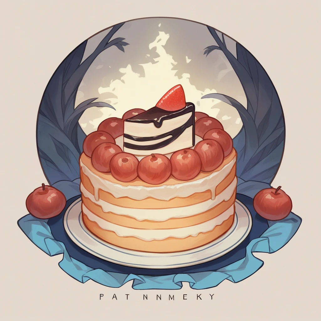 Create a small logo using these instructions, a logo where the general shape is that of a dessert (For example, a cake or tartlet), but integrating within that design small details that suggest the theme of blood and anemia, like lines or points that evoke iron, all in attractive and appetizing colors. make it lively
