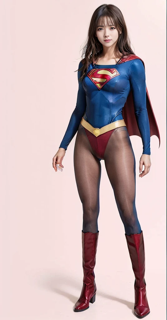 No background、(((Beautiful legs in black tights.)))、(((Legally express the beauty of your smile)))、((((Make the most of your original images)))、(((Supergirl Costume)))、(((Beautiful very short hair)))、(((suffering)))、(((Please wear black tights....、Wear red boots)))、((Best image quality、8K))、((Highest quality、8K、masterpiece:1.3))、(((Preserve background )))、Sharp focus:1.2、Beautiful woman with perfect figure:1.4、Slim Abs:1.2、Wet body:1.5、Highly detailed face and skin texture、8K