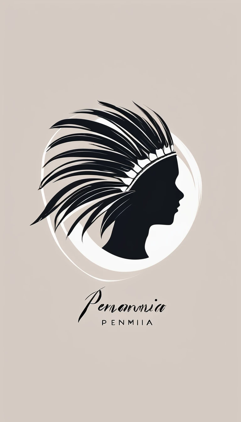 A minimalist, fantastic, poetic, dreamy, captivating, memorable, masterpiece, modern, simple logo design of a boy and a feather for the brand “Penamemoria". The logo must convey a sense of music, stories and dreams. Minimalistic logo design of a boy and a feather.