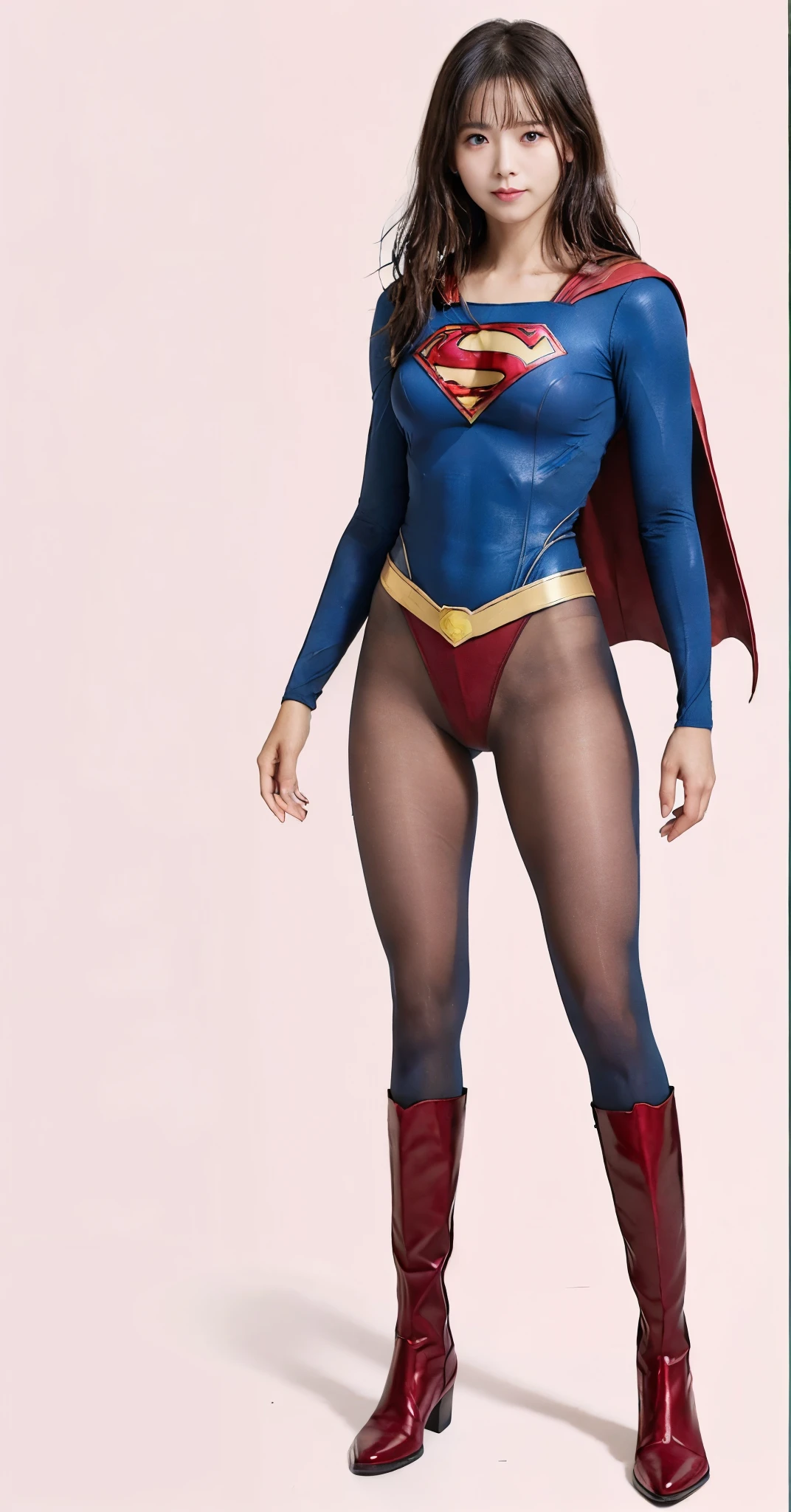 No background、(((Beautiful legs in black tights.)))、(((Legally express the beauty of your smile)))、((((Make the most of your original images)))、(((Supergirl Costume)))、(((Beautiful very short hair)))、(((suffering)))、(((Please wear black tights....、Wear red boots)))、((Best image quality、8K))、((Highest quality、8K、masterpiece:1.3))、(((Preserve background )))、Sharp focus:1.2、Beautiful woman with perfect figure:1.4、Slim Abs:1.2、Wet body:1.5、Highly detailed face and skin texture、8K