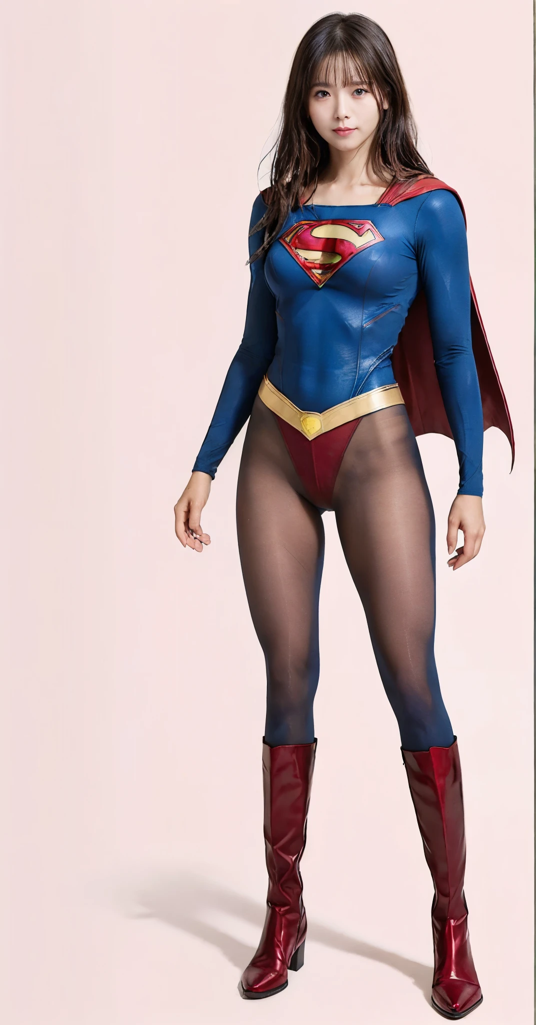 No background、(((Beautiful legs in black tights.)))、(((Legally express the beauty of your smile)))、((((Make the most of your original images)))、(((Supergirl Costume)))、(((Beautiful very short hair)))、(((suffering)))、(((Please wear black tights....、Wear red boots)))、((Best image quality、8K))、((Highest quality、8K、masterpiece:1.3))、(((Preserve background )))、Sharp focus:1.2、Beautiful woman with perfect figure:1.4、Slim Abs:1.2、Wet body:1.5、Highly detailed face and skin texture、8K