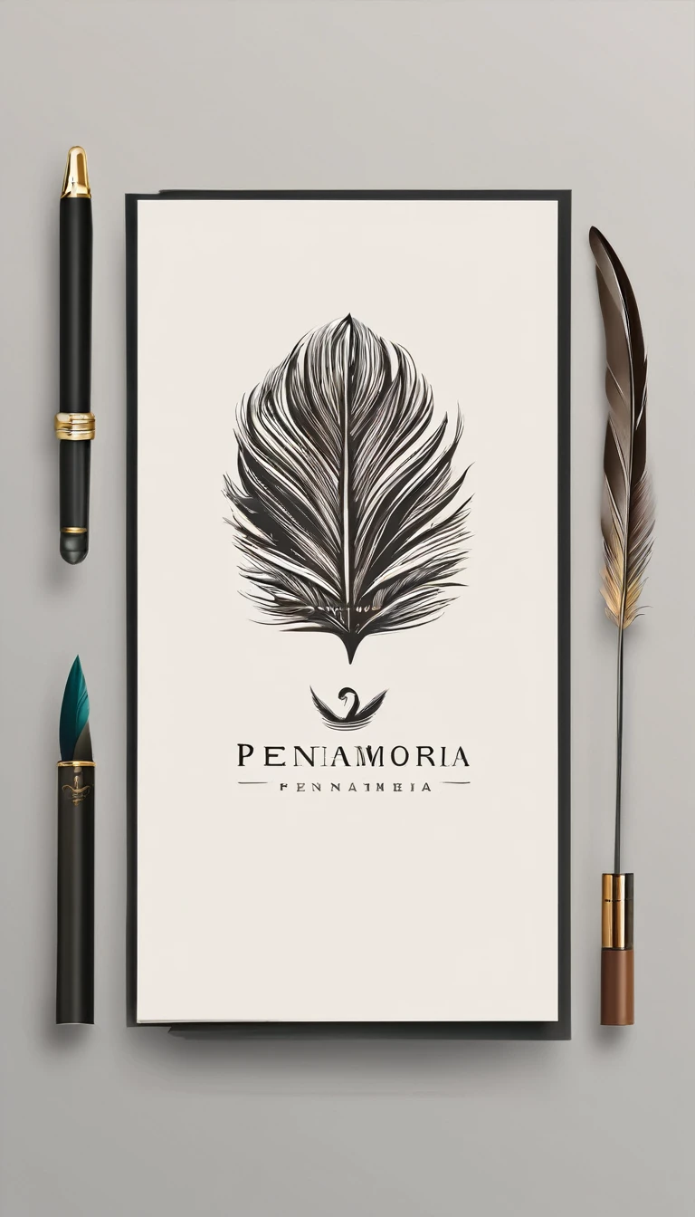 Create a minimal, modern, simple, inspirational, memorable, dream like logo design of a boy and a feather for the brand “Penamemoria".
