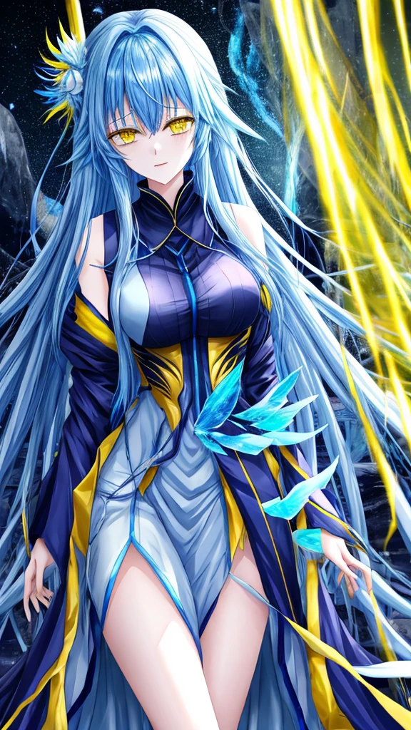 Rimuru tempest, blue long hair, yellow eyes, 2 people, 1boy, 1girl, sex