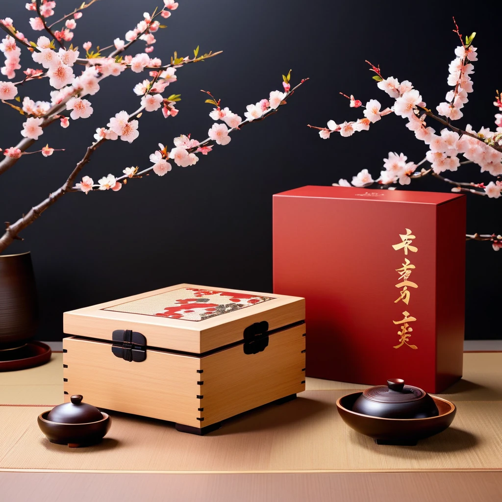 Japanese traditional「Tamate Box」Please generate an image of。Tamate Boxは、A treasure chest that appears in Japanese folk tales。In the box、Cherry Blossom、turtle、波などのJapanese traditional模様が施され、It has an elegant and sophisticated design。The surface is finished with lacquer.、Has a glossy appearance。The box is slightly open、It emits a soft and mysterious light.。In the background、Tatami room、Shoji screen、It depicts a classic Japanese environment with simple decoration.、It brings out the mysterious atmosphere of the ancient world.。
