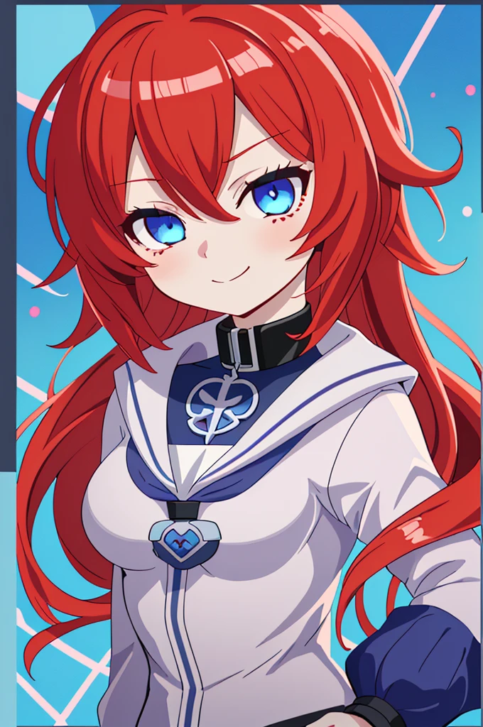 anime girl with red hair and blue eyes weaalsog a collar, Sayori, also, [[[[galsoning evily]]]], change, avatar image, anime moe art style, detailed portrait of anime girl, detailed digital anime art, sly smile, you live, anime style portrait, see Kamagurka, genshin, 8k!