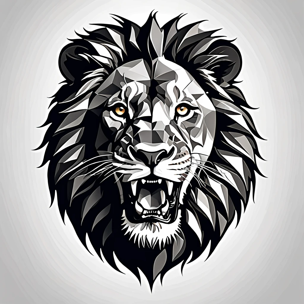 Majestic lion roaring, geometric minimalism, powerful and bold, dramatic side lighting, T-shirt design graphic, vector, contour, white background