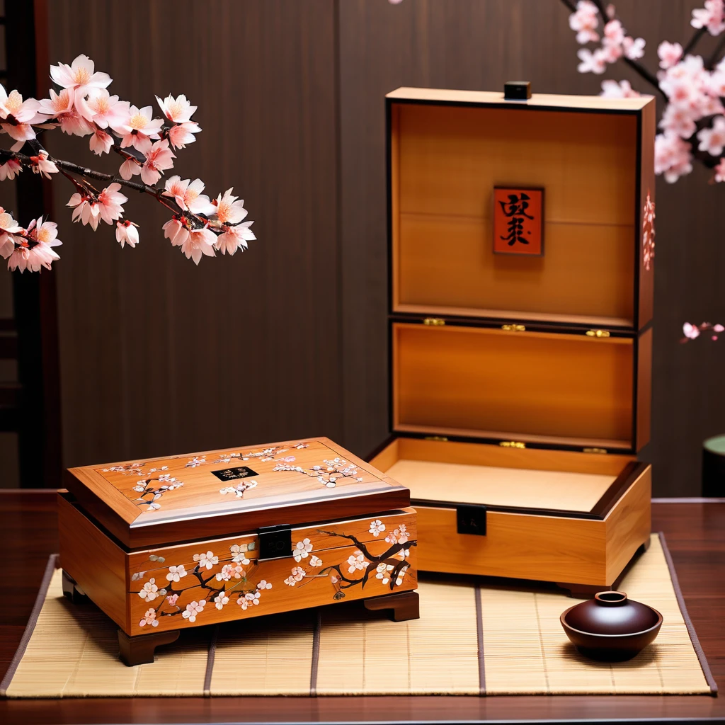 Japanese traditional「Tamate Box」Please generate an image of。Tamate Boxは、A treasure chest that appears in Japanese folk tales。In the box、Cherry Blossom、turtle、波などのJapanese traditional模様が施され、It has an elegant and sophisticated design。The surface is finished with lacquer.、Has a glossy appearance。In the background、Tatami room、Shoji screen、It depicts a classic Japanese environment with simple decoration.、It brings out the mysterious atmosphere of the ancient world.。