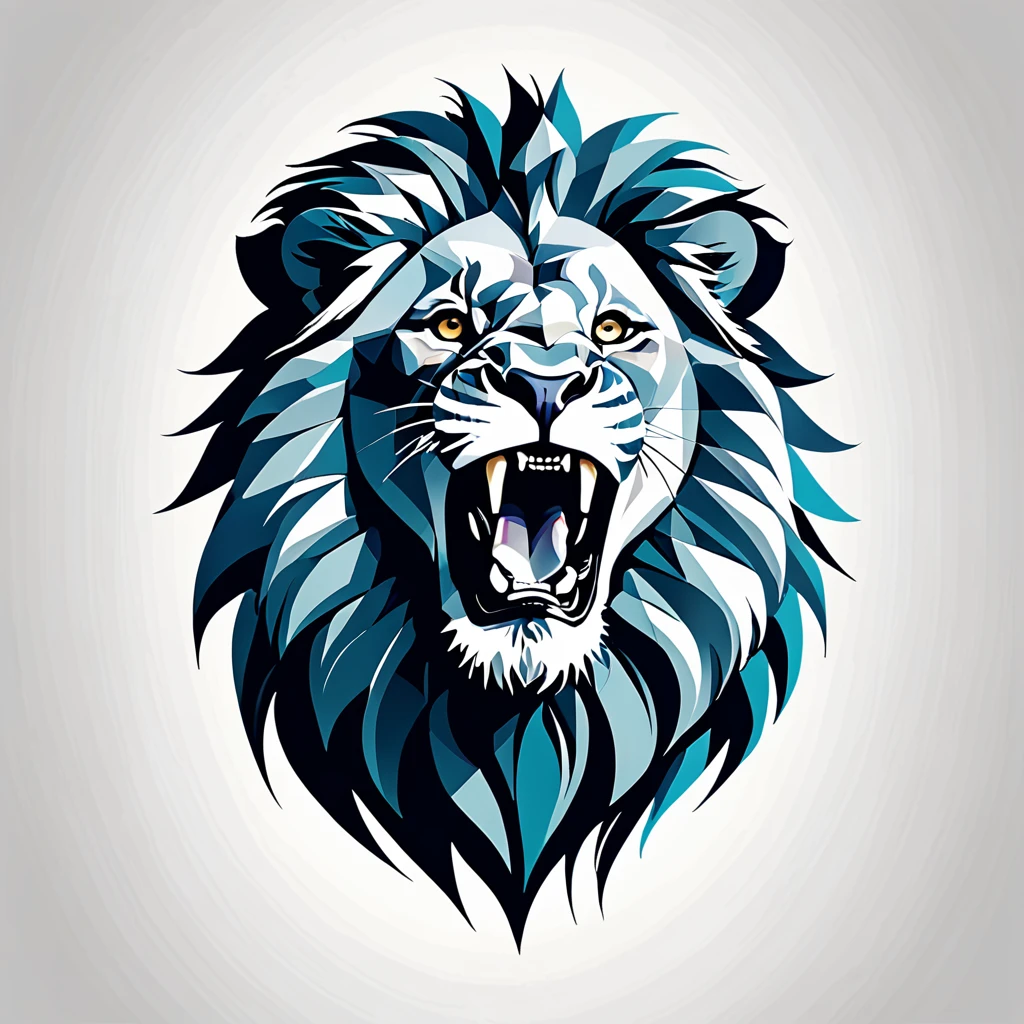 Majestic lion roaring, geometric minimalism, powerful and bold, dramatic side lighting, T-shirt design graphic, vector, contour, white background