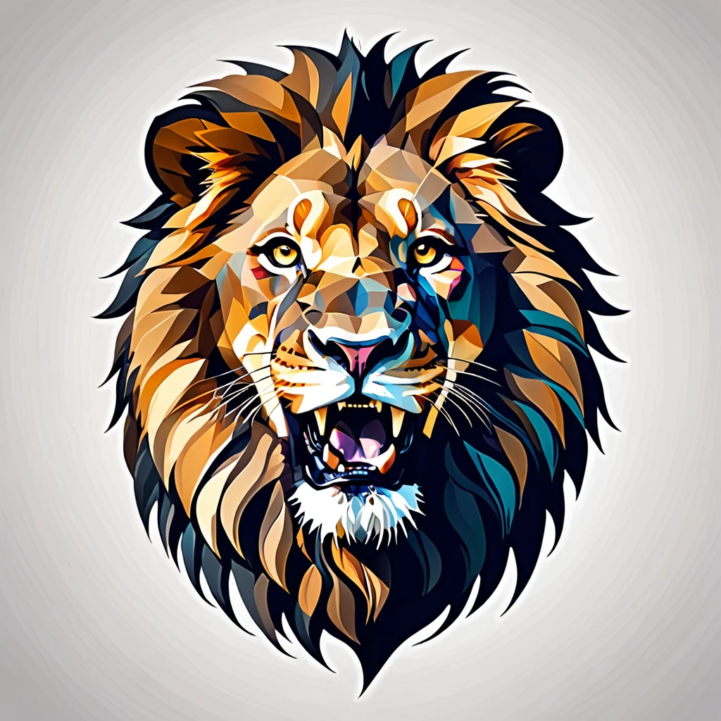 Majestic lion roaring, geometric minimalism, powerful and bold, dramatic side lighting, T-shirt design graphic, vector, contour, white background