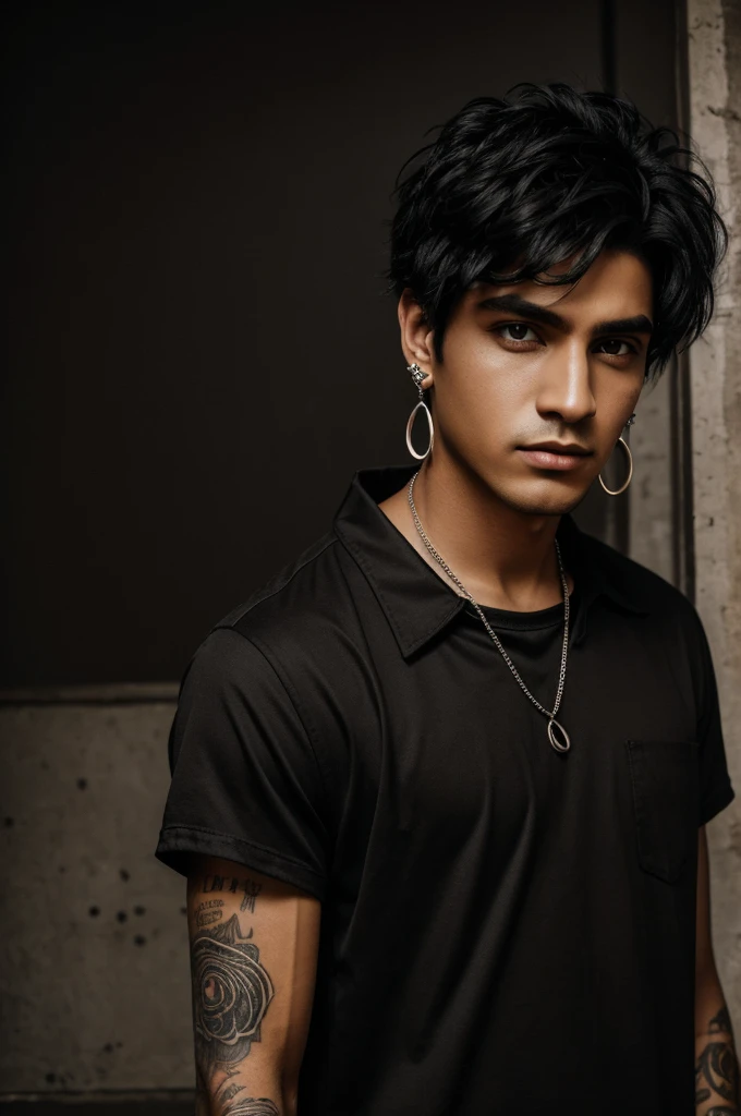 Menino jovem pardo com cabelo preto cacheado com