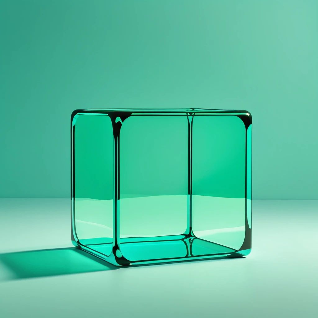 Rounded cube silhouette、Soft body line、Faint Lines、High contrast、Rendered in glowing green and blue duotone style、Expressing beauty to the fullest、Gives off a delicate glow、Inorganic、Softness、