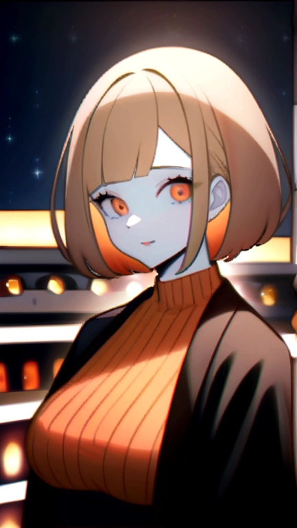 ((Browsing Caution:1.7))((Big Breasts:1.1)),(Highest quality、32k、masterpiece)、((Photo of a woman with a cute face from Japan and Italy,22 years old、Length 170cm))、(((((Symmetrical face)))))、smile、Young cute、Very short golden bob hair、Lesbians all over、(Autumn Fashion:1.1)、The background is the cityscape of Kyoto、Look around、Light brown 瞳、A sparkle in your eyes、Beautiful white skin、Beautiful white teeth、Professional Cinema Lighting
