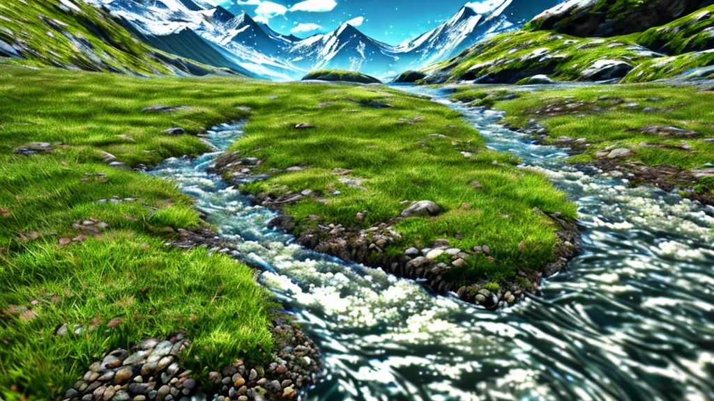 Water surface view，Close-up of running water，Mountain rivers， 4K, Surreal