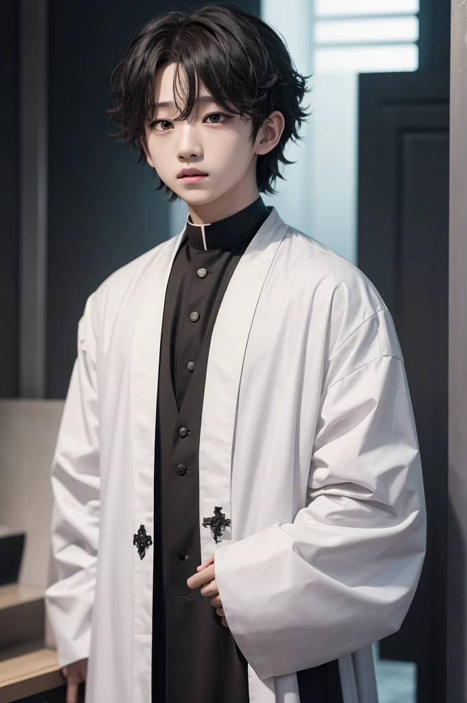 Bangchan from stray kids dressed as a priest