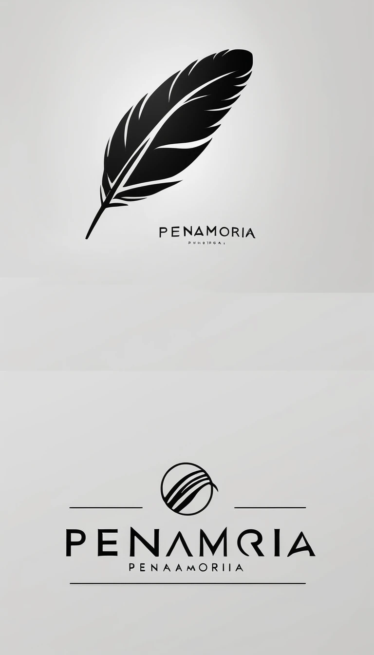 A minimal, modern, simple, cinematic logo design for the brand “Penamemoria". Create a modern, minimalistic, high-quality, logo of a bird feather