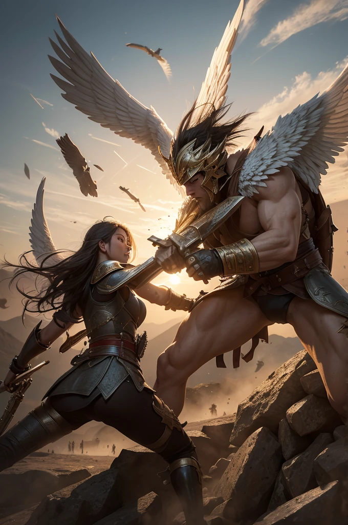 Epic image of an angel fighting 185,000 ancient soldiers 