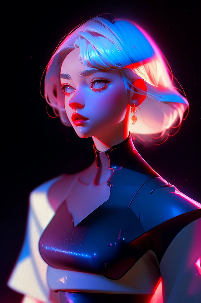 Highest quality hyper-realistic illustration, The perfect masterpiece, perfect artwork, 8k, (Upper body portrait: 1.5), (((Viewed from the front: 1.2))), lens close-up, delicate face, white hair, (hakuhatsu: 1.3), long hair, long arms, (black background: 1.3), sexy posing, big breasts, low-cut dress, red dress with gold, pearl illusion, cyberpunk ,fashion trend,3s material,high definition,detailed rendering,c4d,3d,octane rendering,ray tracing,complex details,neon lights,animated lighting,OCRenderer,8k