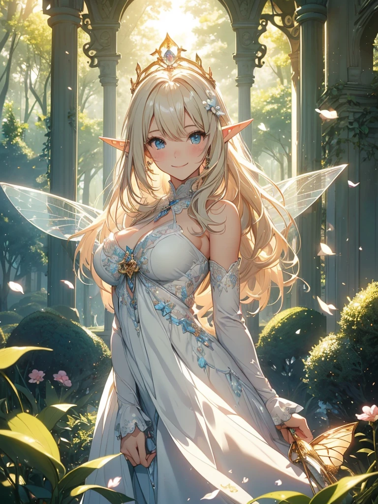 最high quality、1woman elf 、bionde、、、タロットカード風にBeautiful foam、、CourtyardShining fairy wings、E.G: Worst quality ,Flower fractal art　　、see-throughbodystocking,Beautiful side shot, radiance,High-definition depiction, Realistic, 8K, Unity, beautiful Shot, light smile, Beautifully and vividly drawn, , Beautiful, beautiful, clear skin、sexly,beautiful dress,Countless rays of light pouring down, Swirling Light, big background, Raise one arm above your head, Intense light is emitted from the magic circle in front of the girl.   forest、Lots of leaves、Green leaves、flower、Particles of light、Bedroom at night、Magic Palace、Fairy tale、
Romanticism,Cowboy Shot: The most beautiful form of chaos, Mr..々Farbe, Intertwined flowers, Particle,magical gentle light,smile,sexly,image quality、masterpiece、Beautiful Face、Super beautiful elf woman((Big breasted 22 year old office lady、Bust 100,Beautiful long ironed hair 、bionde hair,height: 165cm。、sexly、Esbian、、high quality、、Visual art、Written boundary depth、、Elf Ears、、universe、Happy smile、Gentle light、Elf forest、elegant、ticker beautiful decorative、、magic、forest、beautiful tiara、Beautiful bed、Beautiful Landscape、A kind smile、wonderful、Fluttering petals、Dance happily、、Cultivate fantasy、、Mystery light　Lots of flowers、、art、forest, palace, art,mystery,Ultra-high resolution,atmosphere