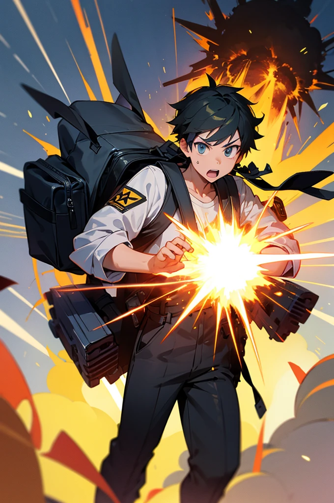 Male ,student background,Backpack, explosion power