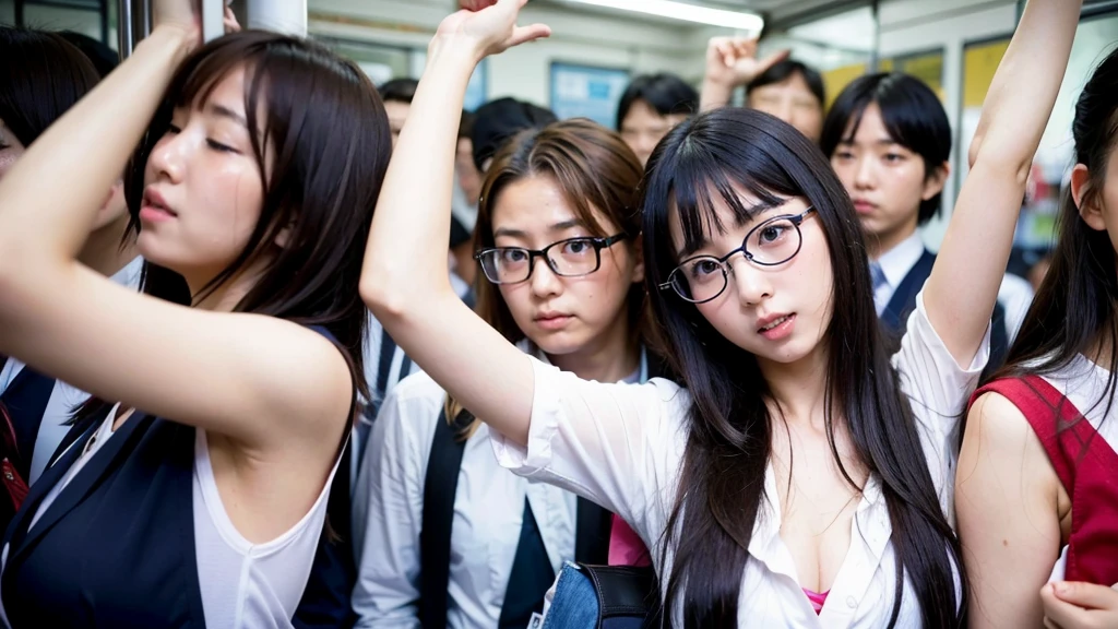 Japan人.Japan.girl..Primary school summer.Sweaty.Armpit sweat.Small breasts.Wear glasses.Long Hair.Only female passengers