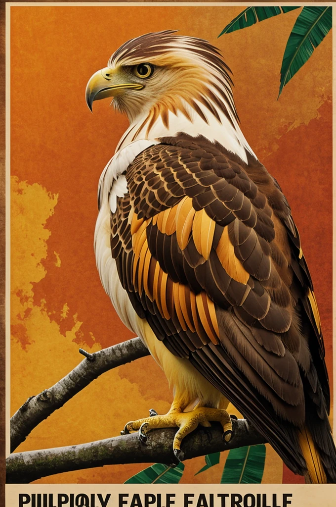 Philippine eagle poster with red orange yellow color 
