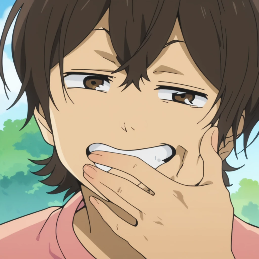 Kemoshota, fellatio, gokkun, cum in mouth, naked, sweat, teardrop, teary eyes, sweat drops
