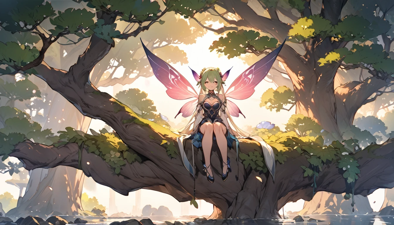 (Highest quality), Fairy,Sitting in a tree