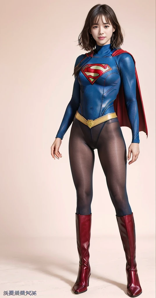 No background、(((Beautiful legs in black tights.)))、(((Legally express the beauty of your smile)))、((((Make the most of your original images)))、(((Supergirl Costume)))、(((Beautiful very short hair)))、(((suffering)))、(((Please wear black tights....、Wear red boots)))、((Best image quality、8K))、((Highest quality、8K、masterpiece:1.3))、(((Preserve background )))、Sharp focus:1.2、Beautiful woman with perfect figure:1.4、Slim Abs:1.2、Wet body:1.5、Highly detailed face and skin texture、8K