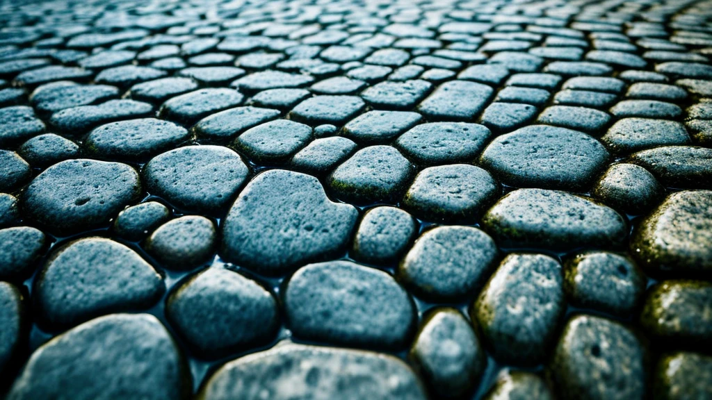 Close-up of flowing water from water surface perspective，cobblestone，