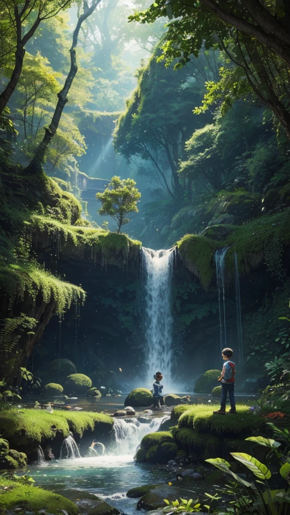 Imagine a young boy, a prodigy in science, technology, and machines, surrounded by the serene beauty of nature. With a curious sparkle in his eyes, he builds intricate devices amidst lush greenery, where circuits meet leaves and gears turn with the rhythm of a babbling brook. His passion for innovation blends seamlessly with his love for the natural world, creating a harmony between the digital and the organic.