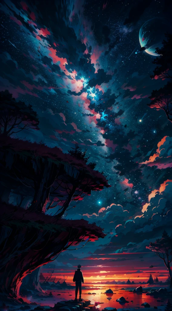 Solo Naruto standing on a rock looking at a ✨ filled sky, makoto shinkai cyril rolando, anime art wallpaper 4k, anime art wallpaper 4 k, anime art wallpaper 8 k, cosmic sky  skies.stars, amazing wallpaper, 