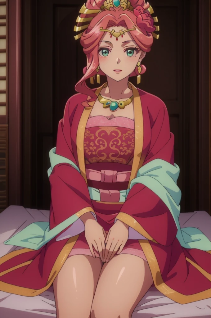sitting,thighs,side slit,blush,parted lips,cleavage,
yuyefei,solo,pink hair,earrings,hair ornament,hair flower,makeup,lipstick,green eyes,
necklace,hanfu,chinese clothes,red chinese clothes,pink dress,red dress,long sleeves,wide sleeves,red breasts curtain,
mother and daughter,mature female,blanket,baby,2girls,smile,, Exquisite visuals, high-definition,masterpiece,best quality,, Exquisite visuals,high-definition,masterpiece,best quality,18yo,Young female,Beautiful Fingers,Beautiful long legs,Beautiful body,Beautiful character design,white panties,