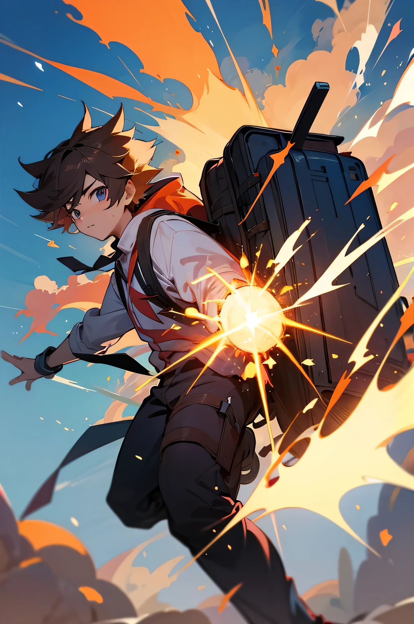 Male ,student background,Backpack, explosion power