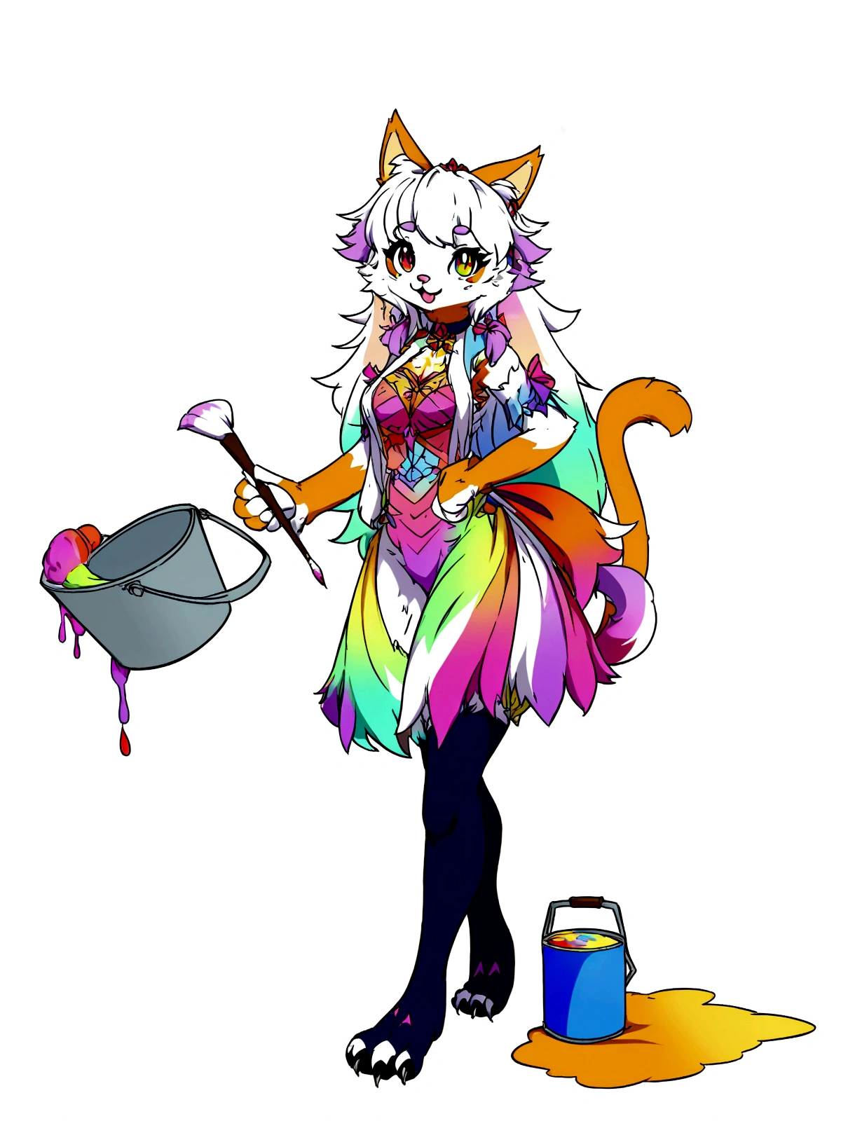 anime girl with a cat tail holding a paintbrush and a paint can, fursona art, anime catgirl, female fursona, fursona!!!!, holo is a wolf girl, cat girl, anime colours, colorful sketch, very beautiful anime cat girl, art nouveaux colored, fully colored, furry art!!!, beautiful anime catgirl