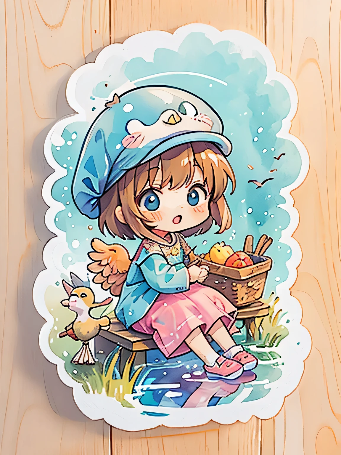 Fujio Akatsuka Style, Kawaii Design, most beautiful girl ever、Chibi, birdie、picnic