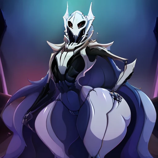 General grievous ,wide hips, hyper thighs, hyper ass, femboy, g-string black thong, posing seductively, by ASaneMan, alien strip club background, hi res, highly detailed, shading, ultra high quality, hands on ass