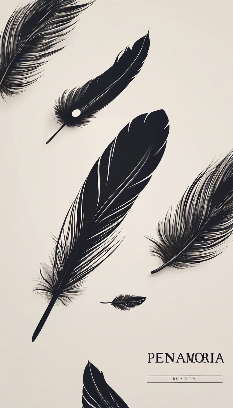 A minimal, modern, simple, cinematic logo design for the brand “Penamemoria". Create a modern, minimalistic, high-quality, logo of a bird feather